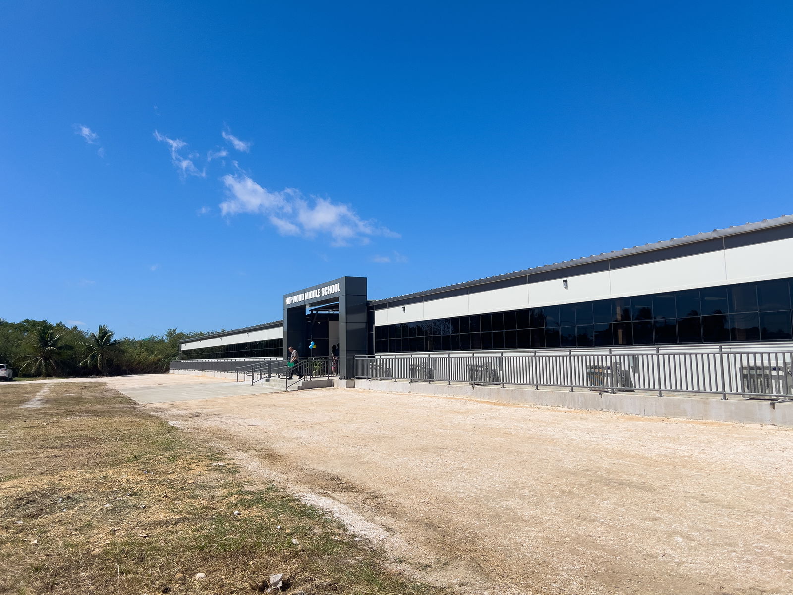 The façade of the new modular classroom building at Hopwood.