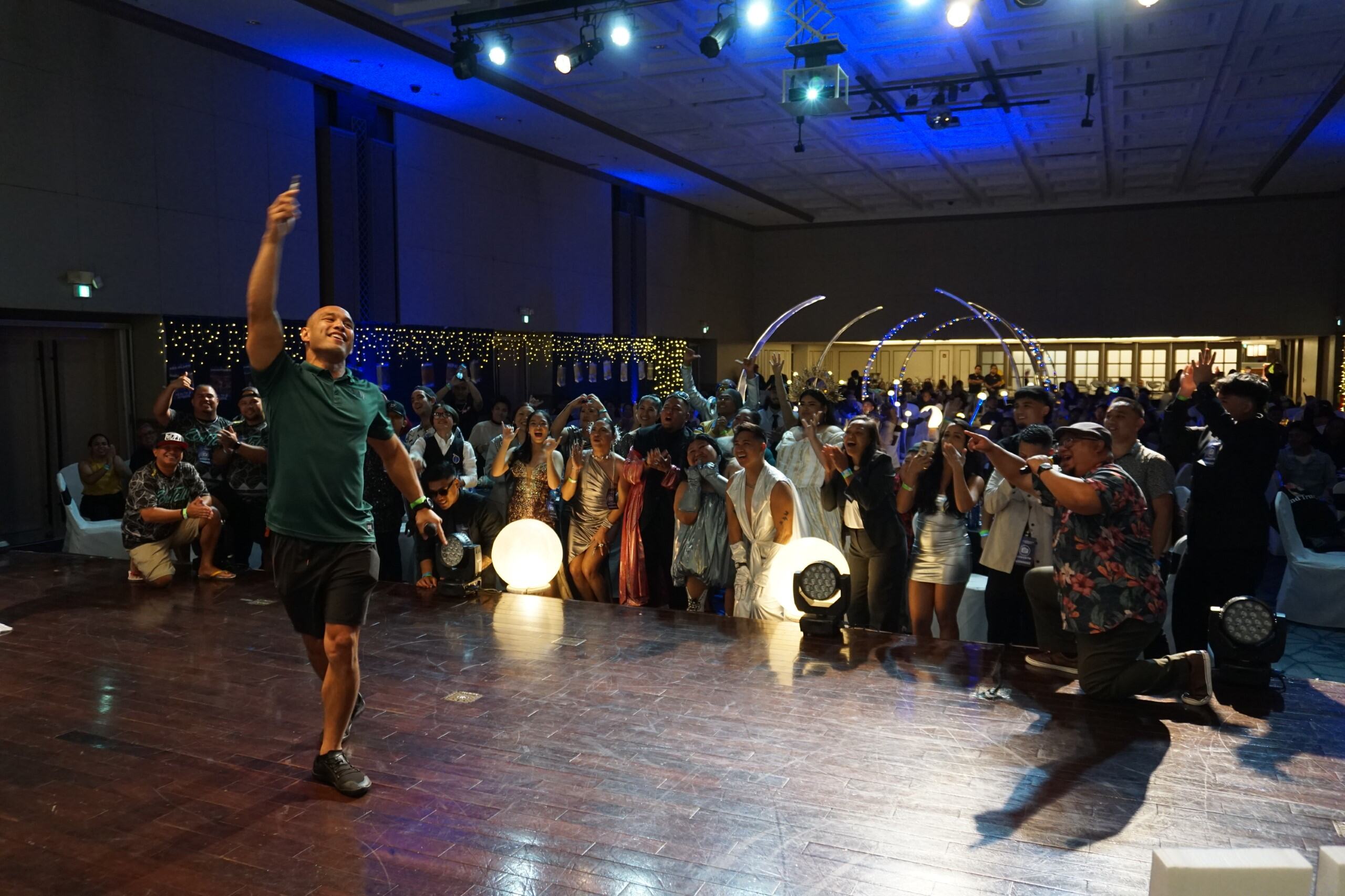 Frank “The Crank” Camacho and other content creators create a group video at the end of the event.