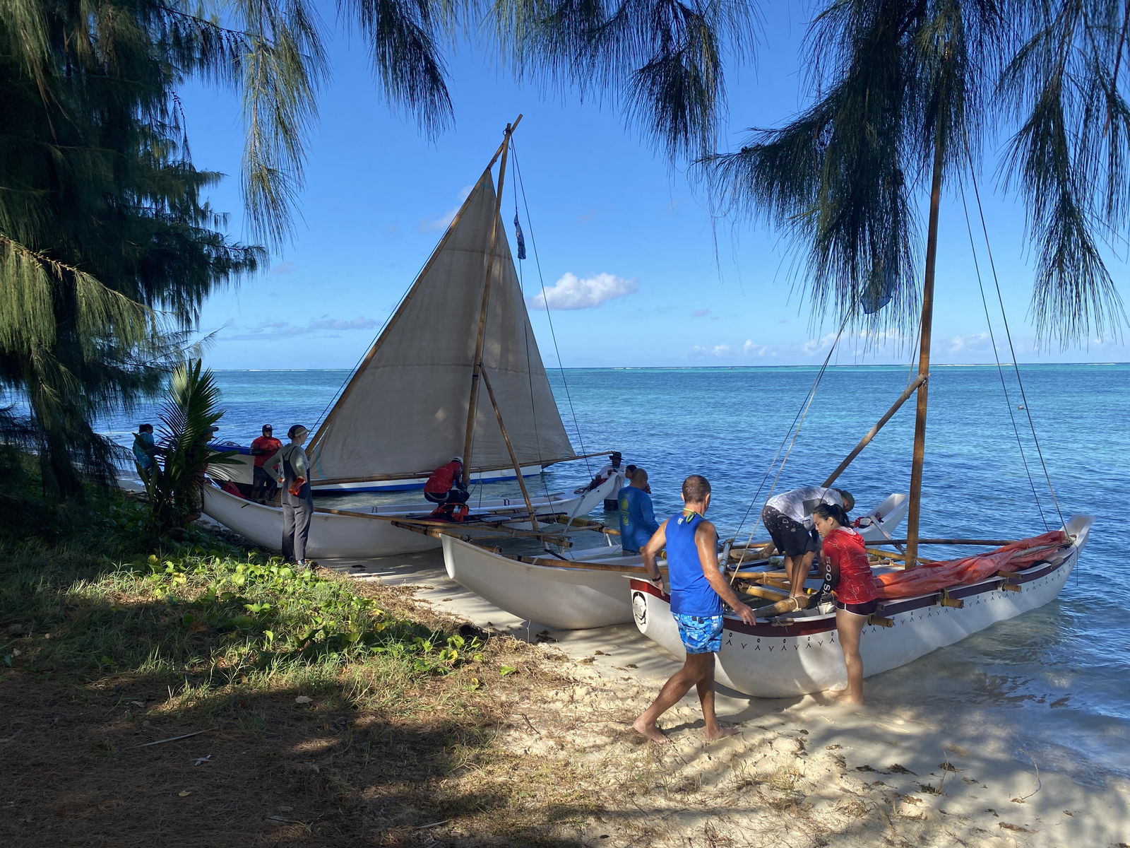 500 Sails crewmembers prepare to leave Guma Sakman on Thursday, Feb 13.