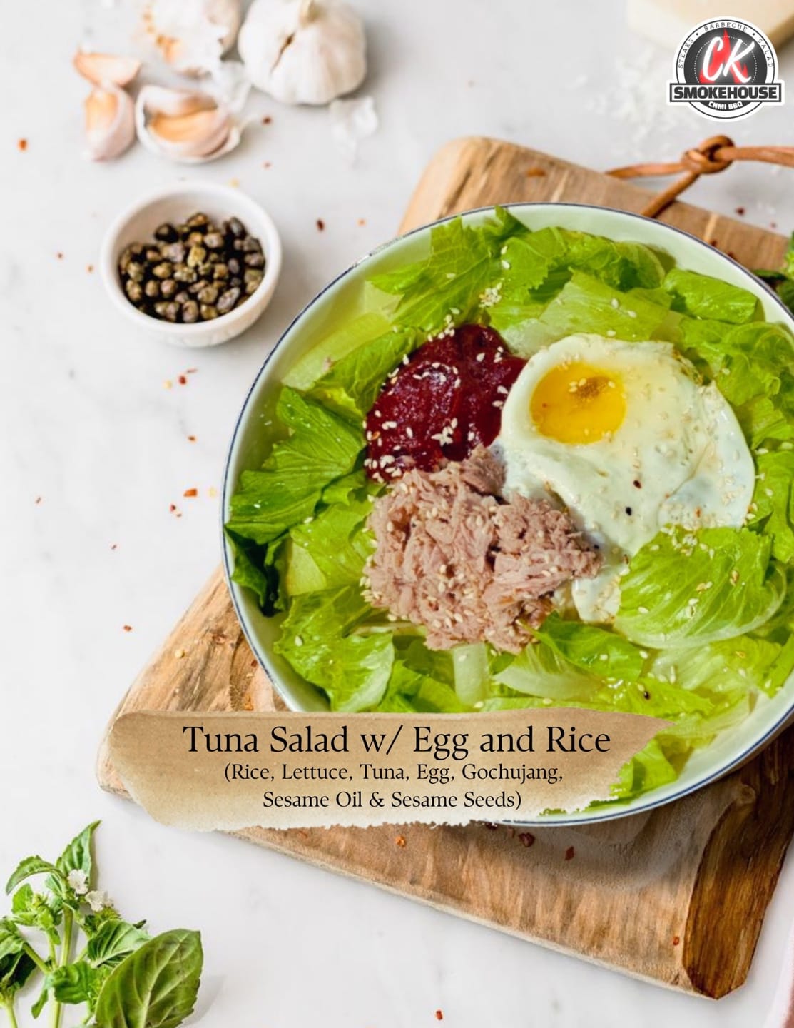 Tuna salad with egg and rice