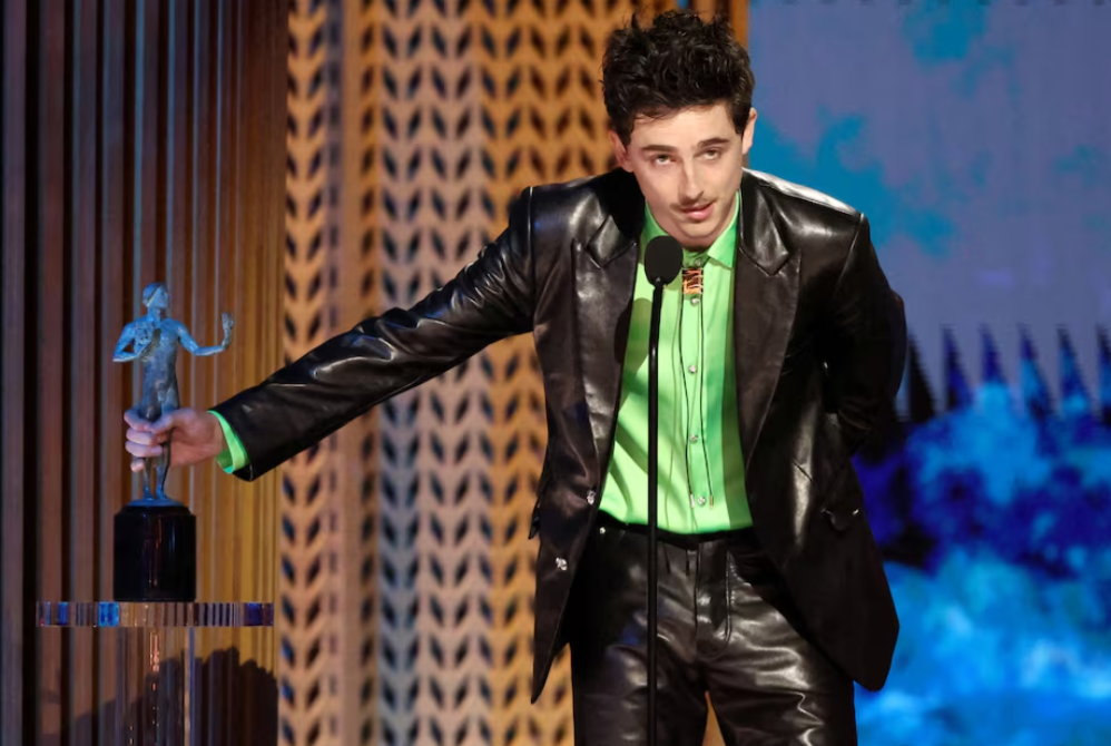 Timothee Chalamet accepts the Outstanding Performance by a Male Actor in a Leading Role award for " A Complete Unknown.REUTERS