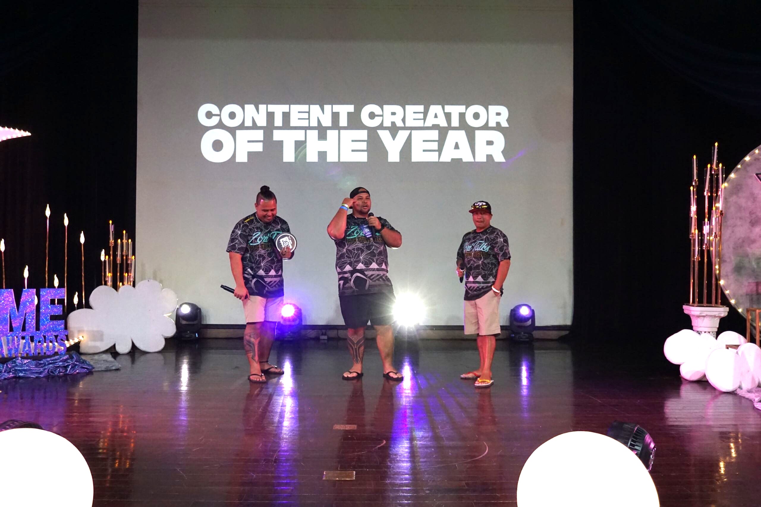 Podcasters and comedians Zori Talks — from left, Jesse Ogo, Ali Ogo, and Lucio Aldan — walked away with Content Creator of the Year Award at the 2nd SoMe Awards at Saipan World Resort on Saturday evening. 