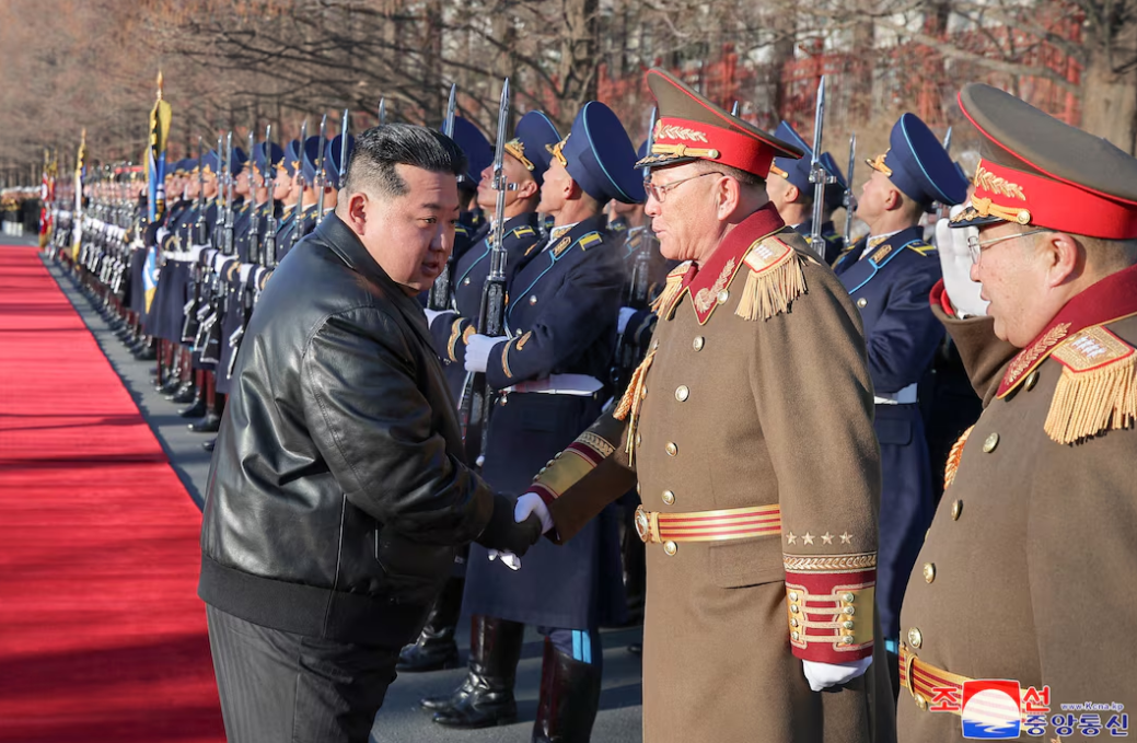 North Korean leader Kim Jong Un visits the Ministry of National Defense on the day the Korean People's Army was founded, in Pyongyang, North Korea, February 8, 2025, in this photo released by North Korea's official Korean Central News Agency.