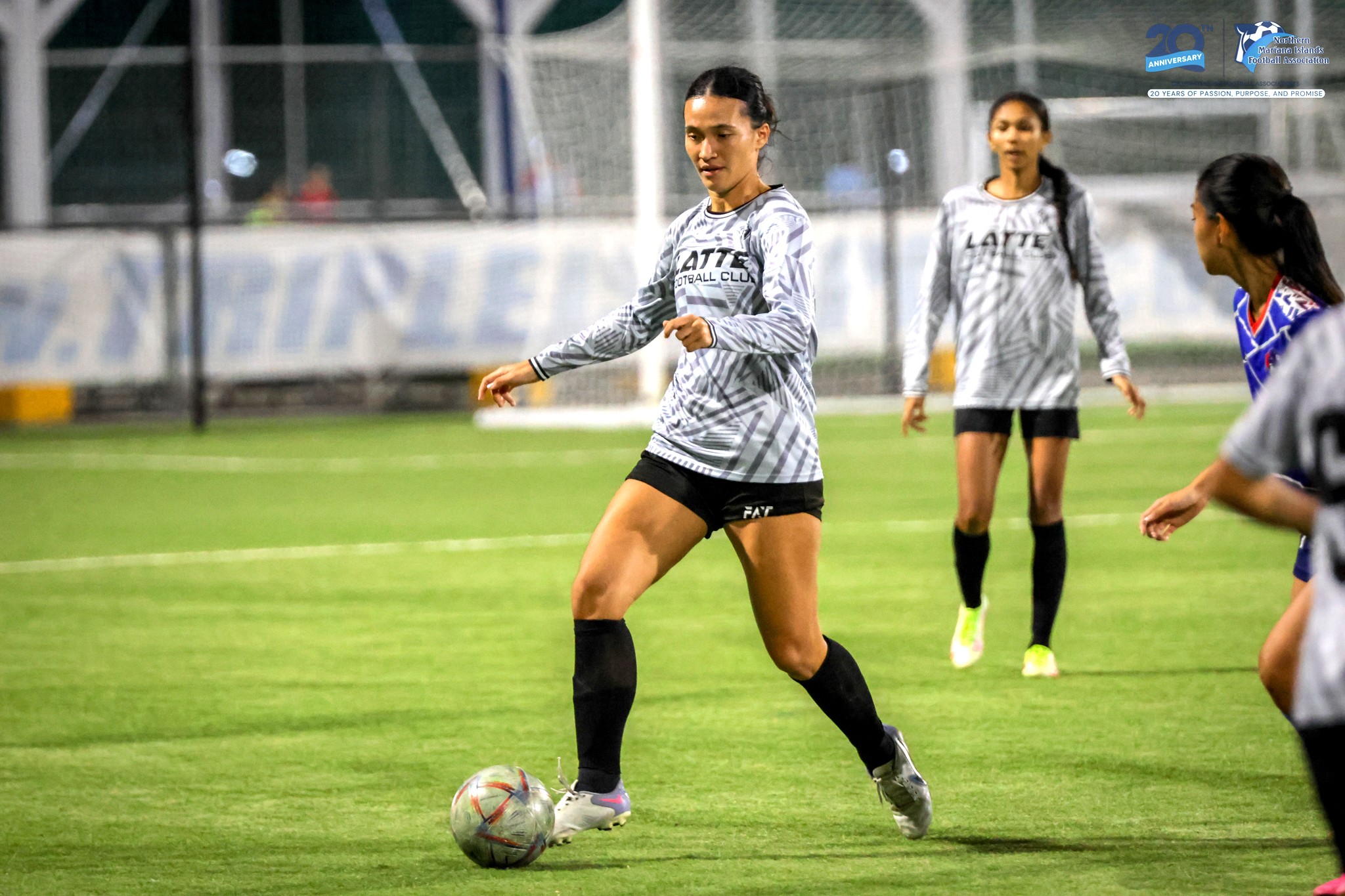 Latte Football Club’s Bernadette Horey secures the possession during a game against Shirley's Football Club in the A division of the Dove Women's League Spring 2025 at the NMI Soccer Training Center in Koblerville on Wednesday.