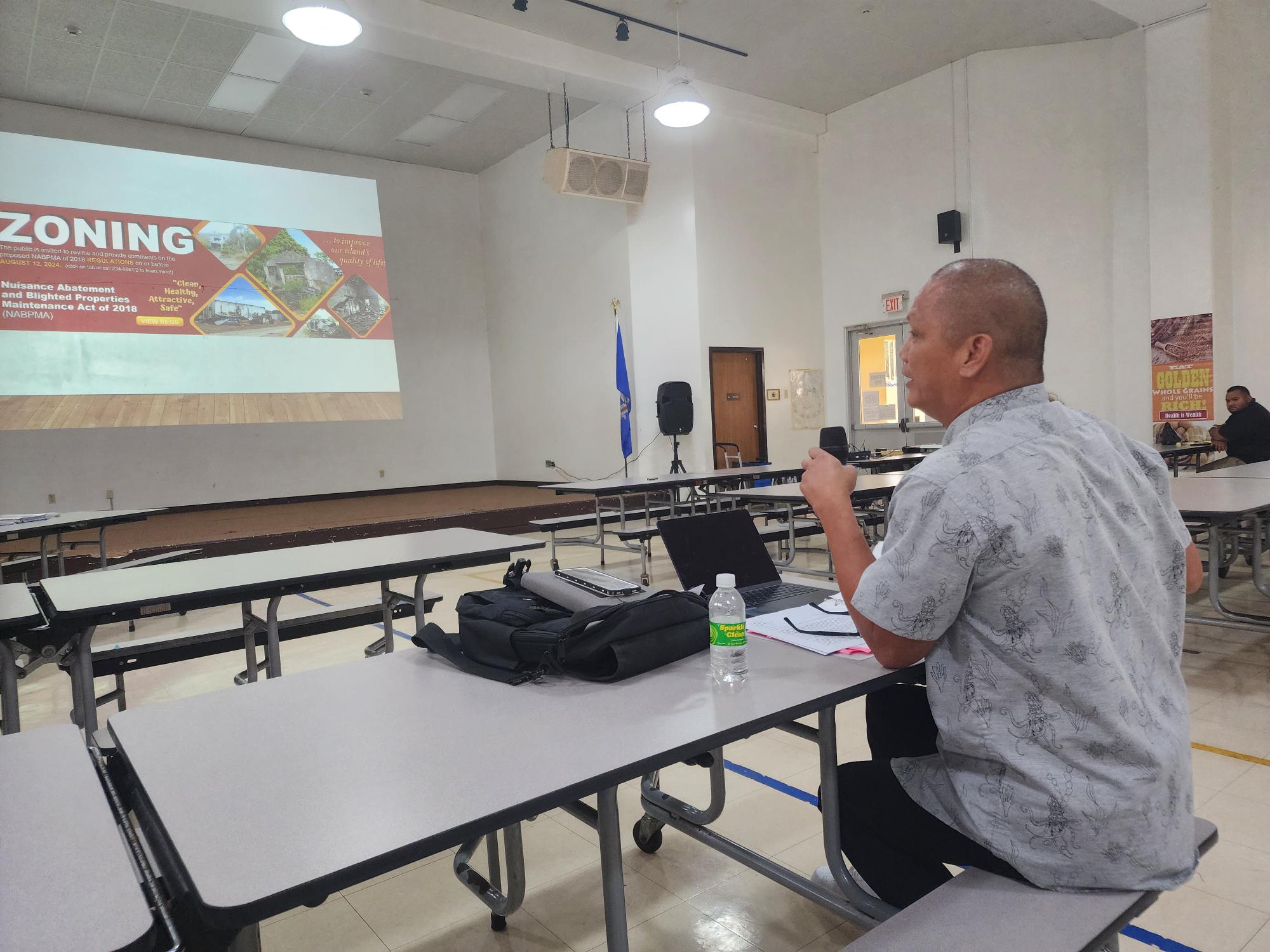 Precinct 1 Rep. Vincent Aldan shares his views about the Blight Act during a public outreach conducted by the Zoning Office at San Vicente Elementary School on Jan. 30, 2025.