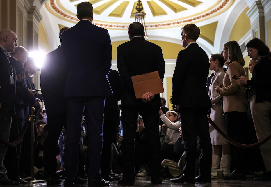 Senate Republican leaders hold a press conference following the weekly Senate caucus luncheons on Capitol Hill in Washington, D.C., Jan. 28, 2025.