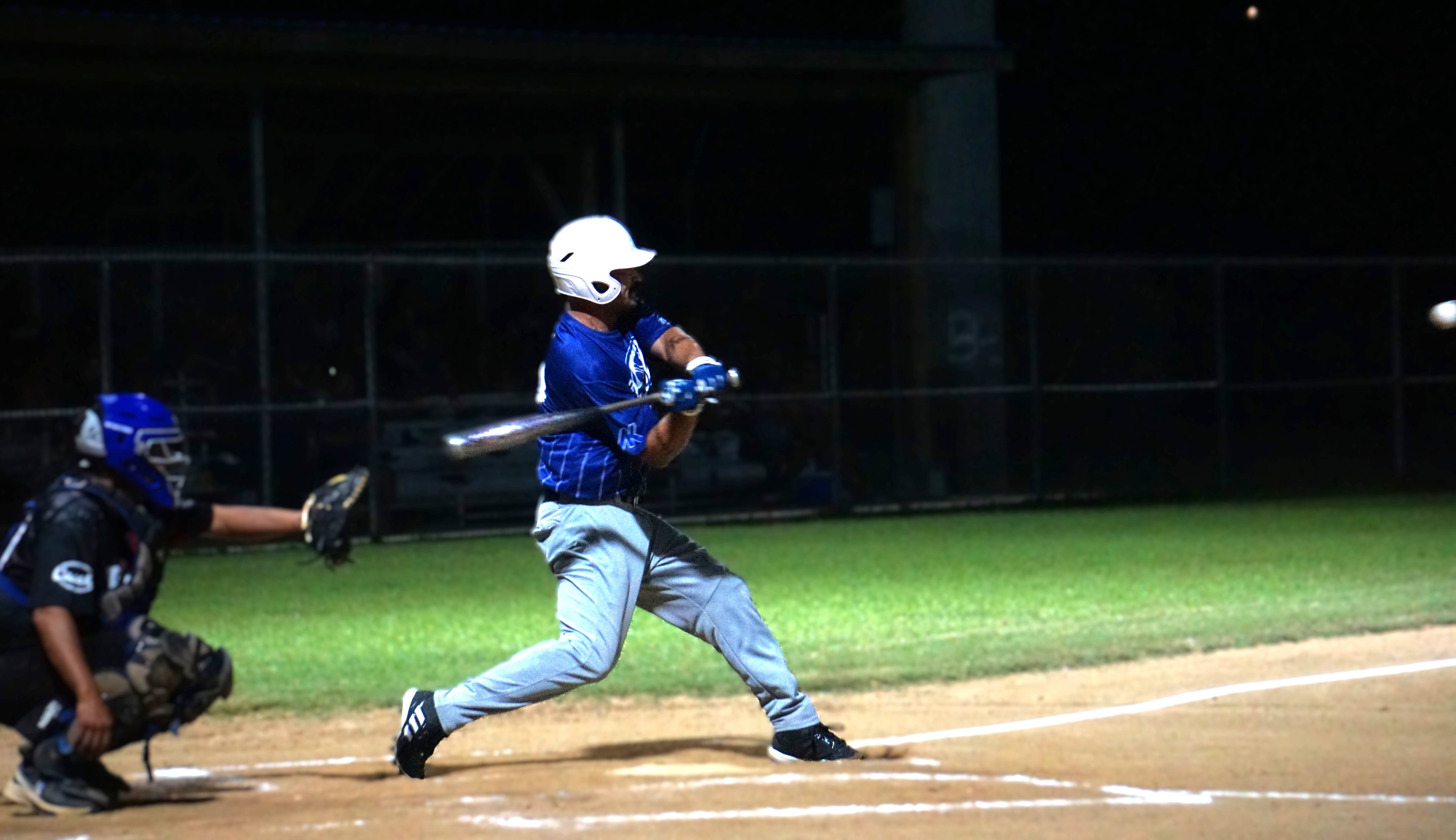 Brewers’ Frank Robert swings and connects during an SBL Masters League game at the Francisco “Tan Ko” Palacios Baseball Field.Photo by James F. Sablan Jr.