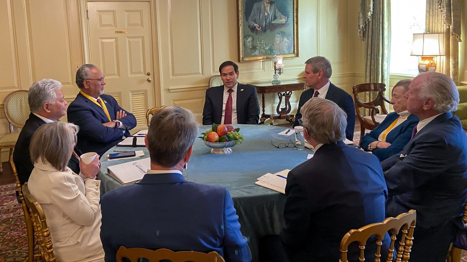 Gov. Arnold I. Palacios attends a working session with U.S. Secretary of State Marco Rubio to discuss key policies, priorities, and their impact regionally, nationally, and globally.