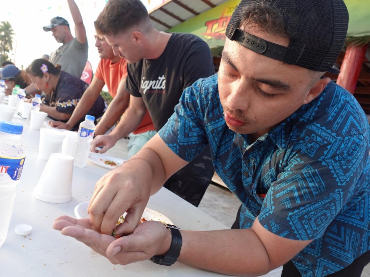 Contestants in the Hot Pepper Eating Contest at the Tinian Hot Pepper Festival in The Marianas in February 2024. The 21st Annual Tinian Hot Pepper Festival will be held Feb. 14-15, 2025, in San Jose, Tinian