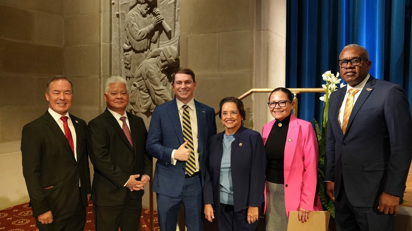 From left, U.S. Congressman James Moylan of Guam, CNMI Gov. Arnold Palacios, Director of White House Office of Intergovernmental Affairs Alex Meyer, Guam Gov. Lou Leon Guerrero, U.S. Congresswoman Kim King-Hinds of the CNMI and U.S. Virgin Islands Gov. Albert Bryan Jr.