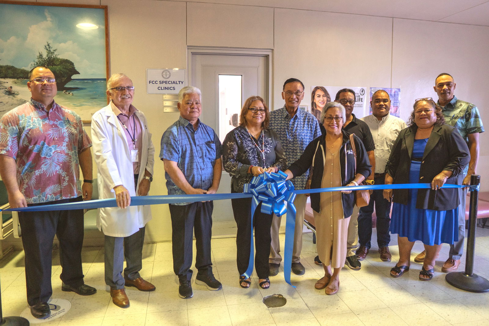 Gov. Arnold Palacios and other officials join CHCC CEO Esther L. Muna in cutting the ceremonial ribbon at the hospital’s new FCC Specialty Clinics.