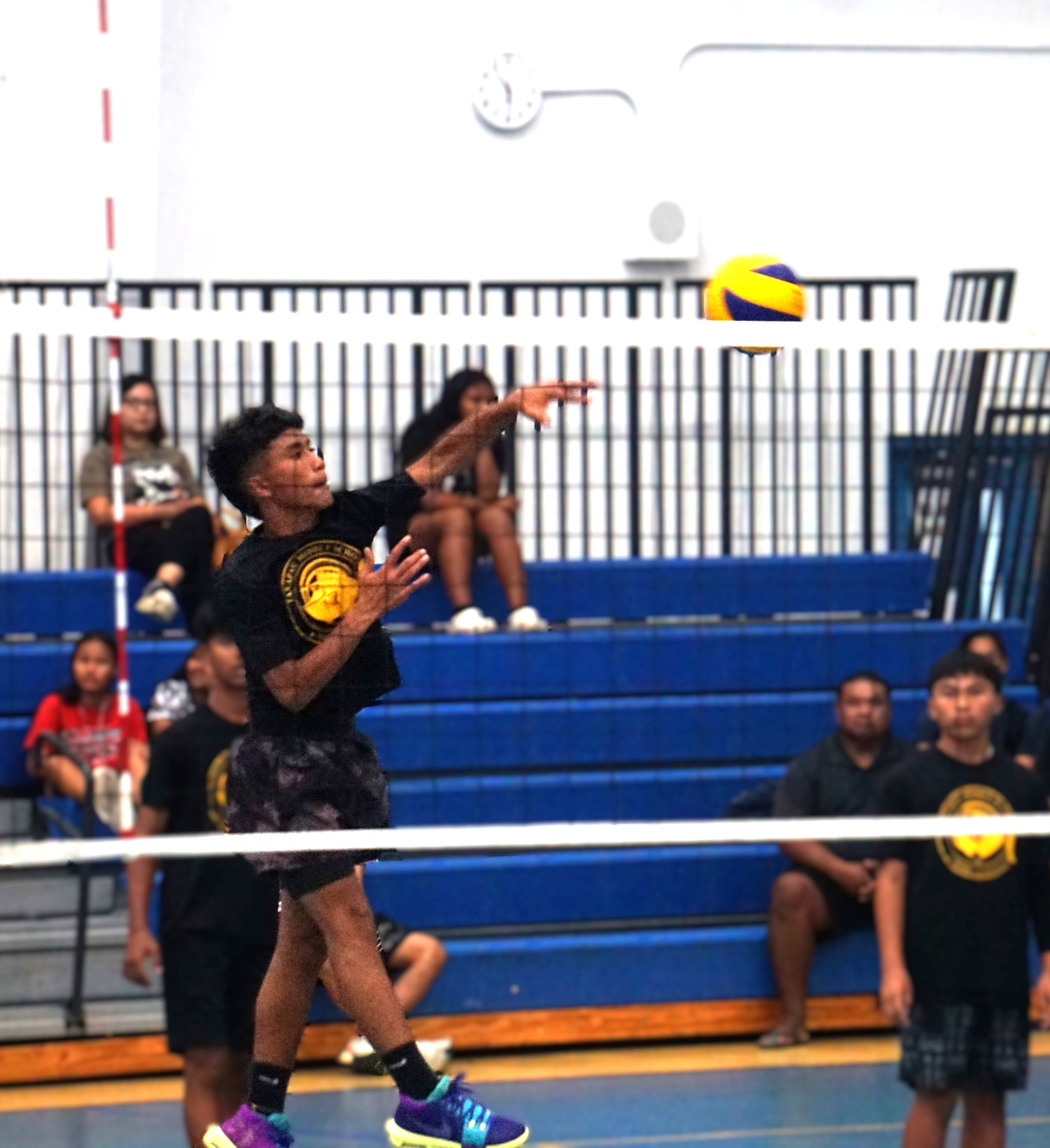 Tanapag Middle School's Justin Garde connects a spike against Hopwood Middle School during a game in the boys middle school division of the PSS-NMIVA Interscholastic Volleyball League at the Marianas High School gym.Photos by James F. Sablan Jr.