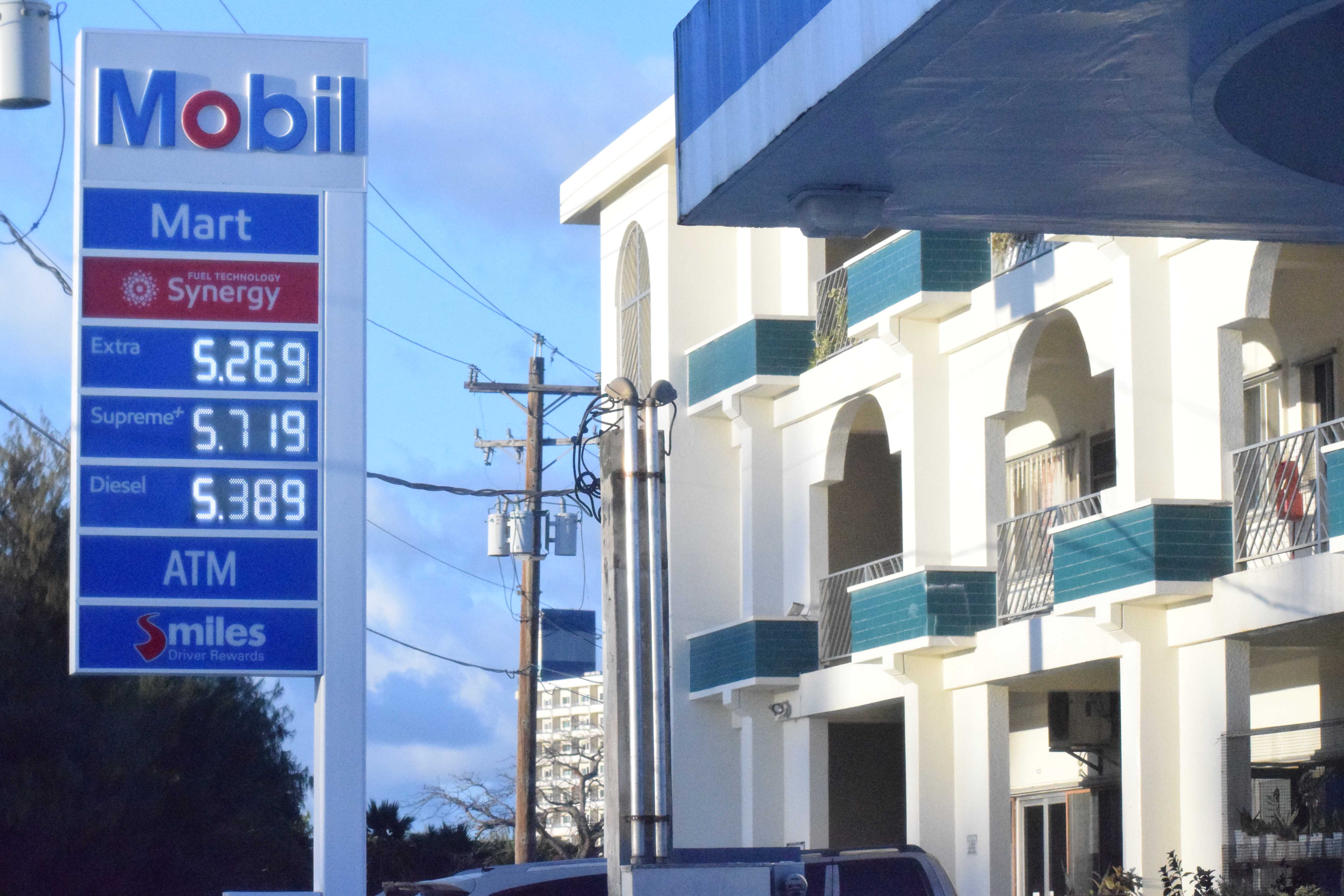 Mobil Oil’s gas station on Beach Road in Susupe displays its gasoline prices on Wednesday.Photo by Emmanuel T. Erediano