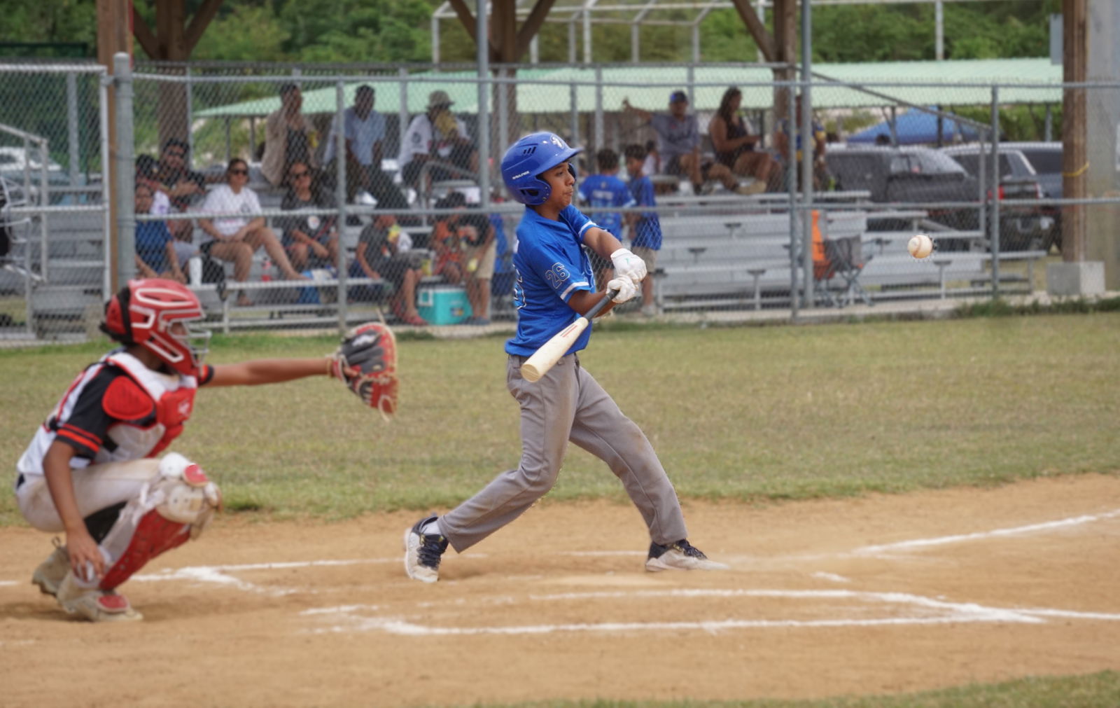 Blue Jays Jr.’s Kody Maratita attempts a swing during a game against the Bears Jr. in the Junior Division of the 2025 Saipan Little League Baseball at the Francisco "Tan Ko" Palacios Baseball Field on Saturday.Photo by James F. Sablan Jr.