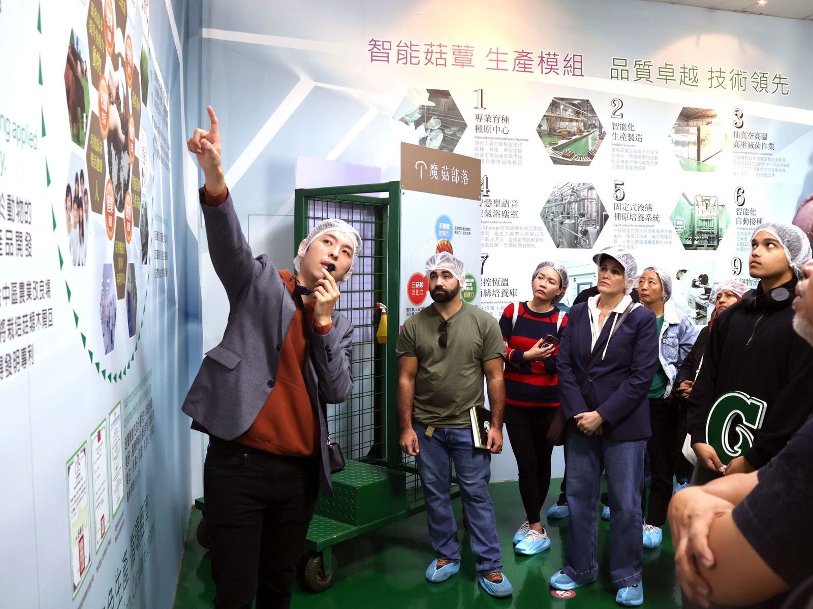 Rachael T. Leon Guerrero, dean of the UOG College of Natural & Applied Sciences, and UOG agriculture and business students tour a mushroom production facility and agritourism operation in Changhua County, Taiwan.