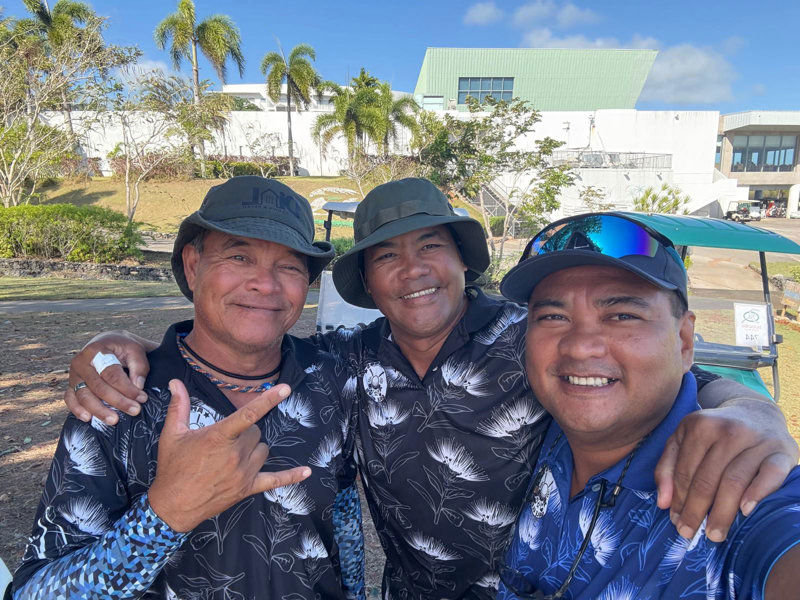 Nick Reyes, center, poses for a photo with Joe Camacho and Al Aldan during the Amigos Golf Club's March Ace of the Month Tournament at Laolao Bay Golf & Resort on Sunday.Contributed photo