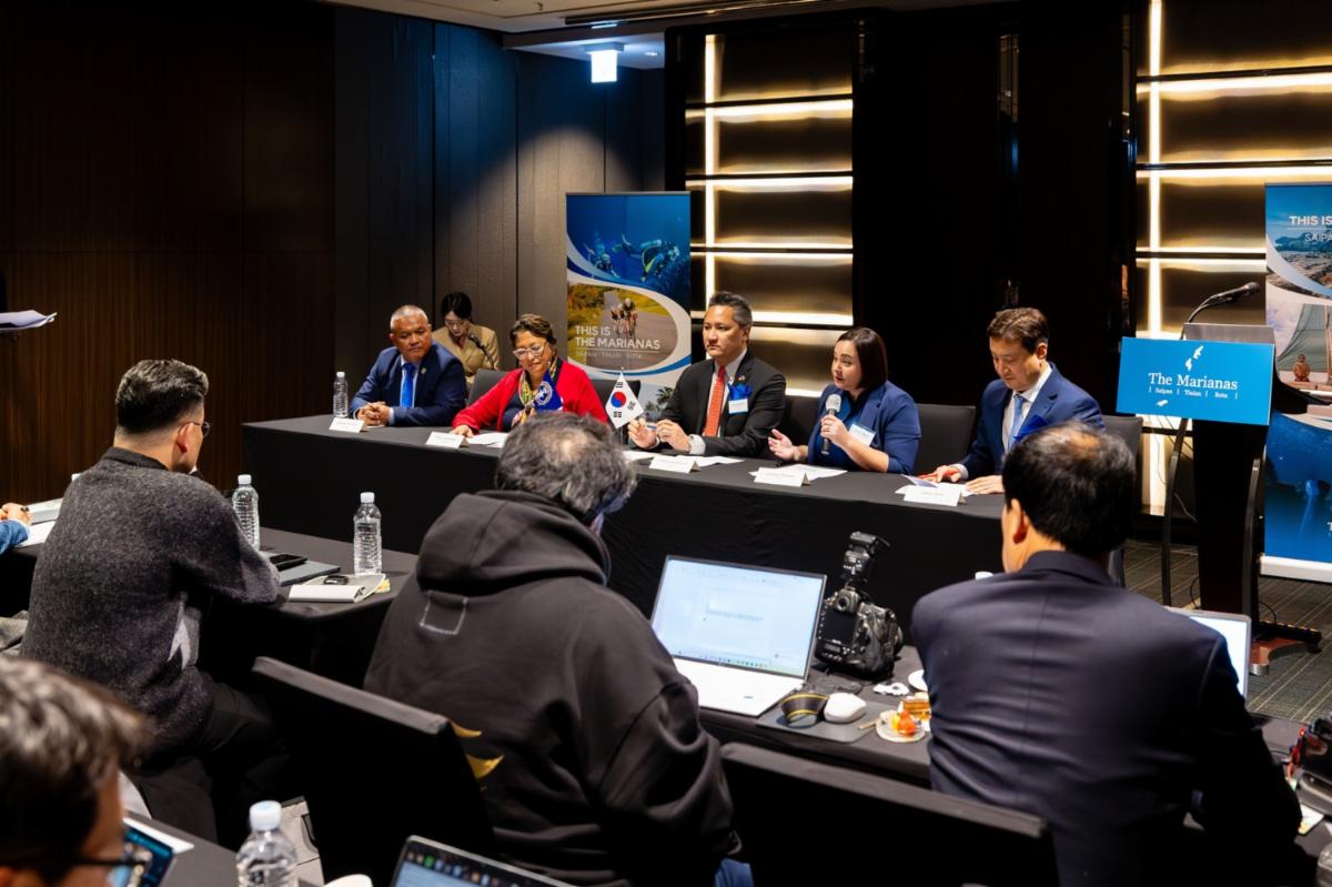 Marianas Visitors Authority incoming Managing Director Jamika Taijeron speaks at “The Marianas Day” media press conference on Feb. 26, 2025, in Seoul, Korea. Over twenty media representatives attended the event.