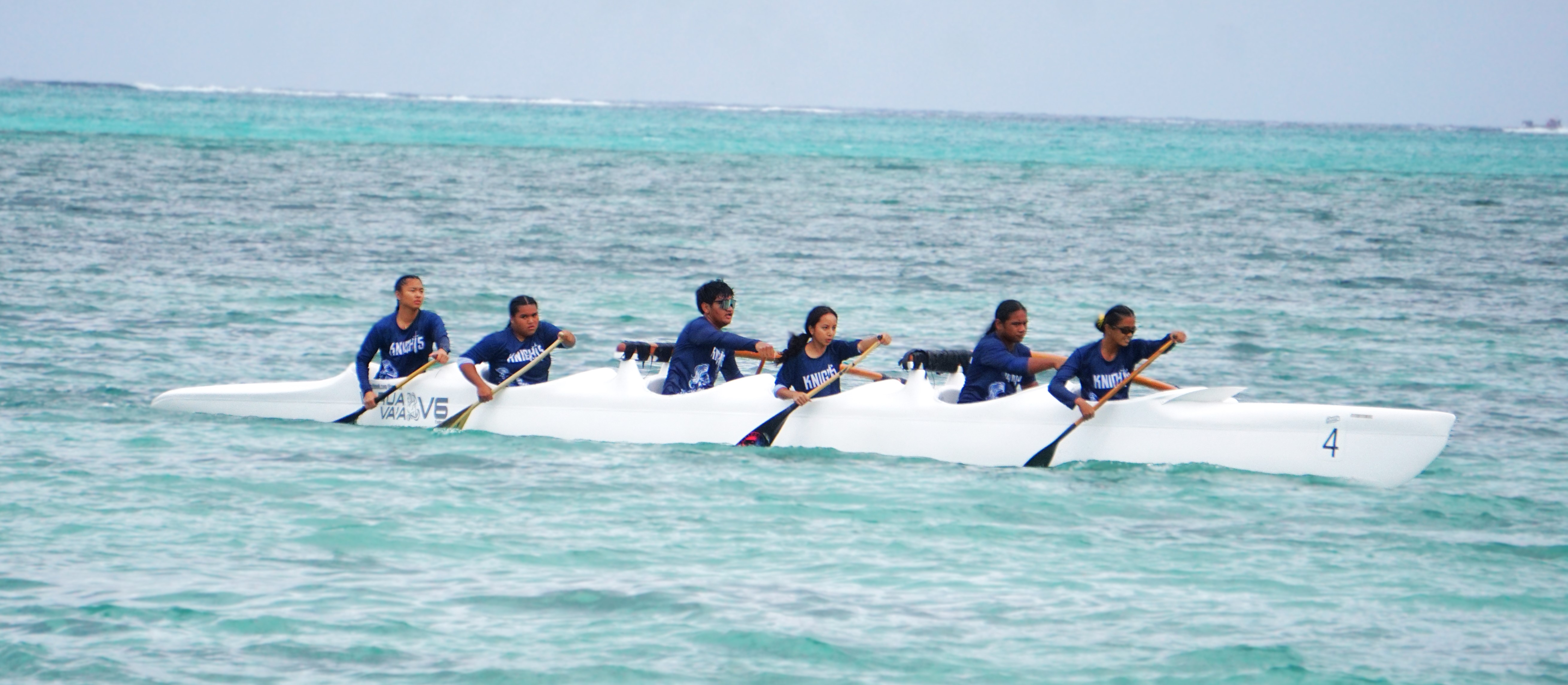 The mixed division team of Mount Carmel School pushes through the final leg of the Mixed 1000m event during the PSS-NMNPSF Interscholastic Outrigger Race Series SY24-25 on Saturday at Kilili Beach.Photo by James F. Sablan Jr.