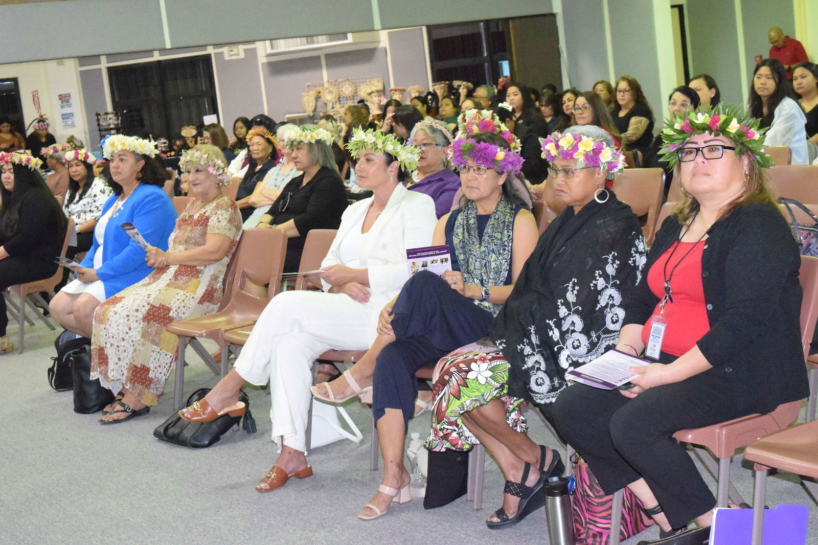 From left, CNMI Labor Secretary Leila Staffler, First Lady Wella Foundation President Becky P. Cruz, Atkins Kroll Saipan General Manager Tracy Guerrero, Commonwealth Cancer Association Interim Executive Director Lynn Tenorio, D&Q International Distributors Regional Sales Manager Marilyn Marron and Division of Youth Services Administrator Vivian Sablan during the 11th Annual CNMI Women's Summit at the multi-purpose center on Tuesday.
