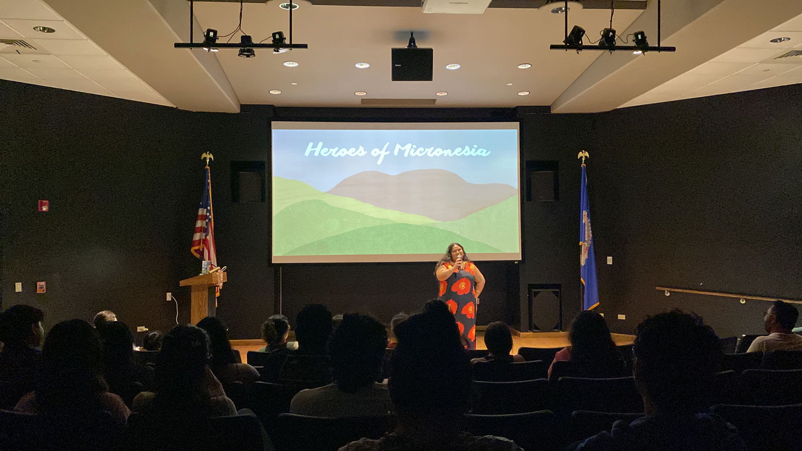 Siobhan Rumurang speaks at the film screening.