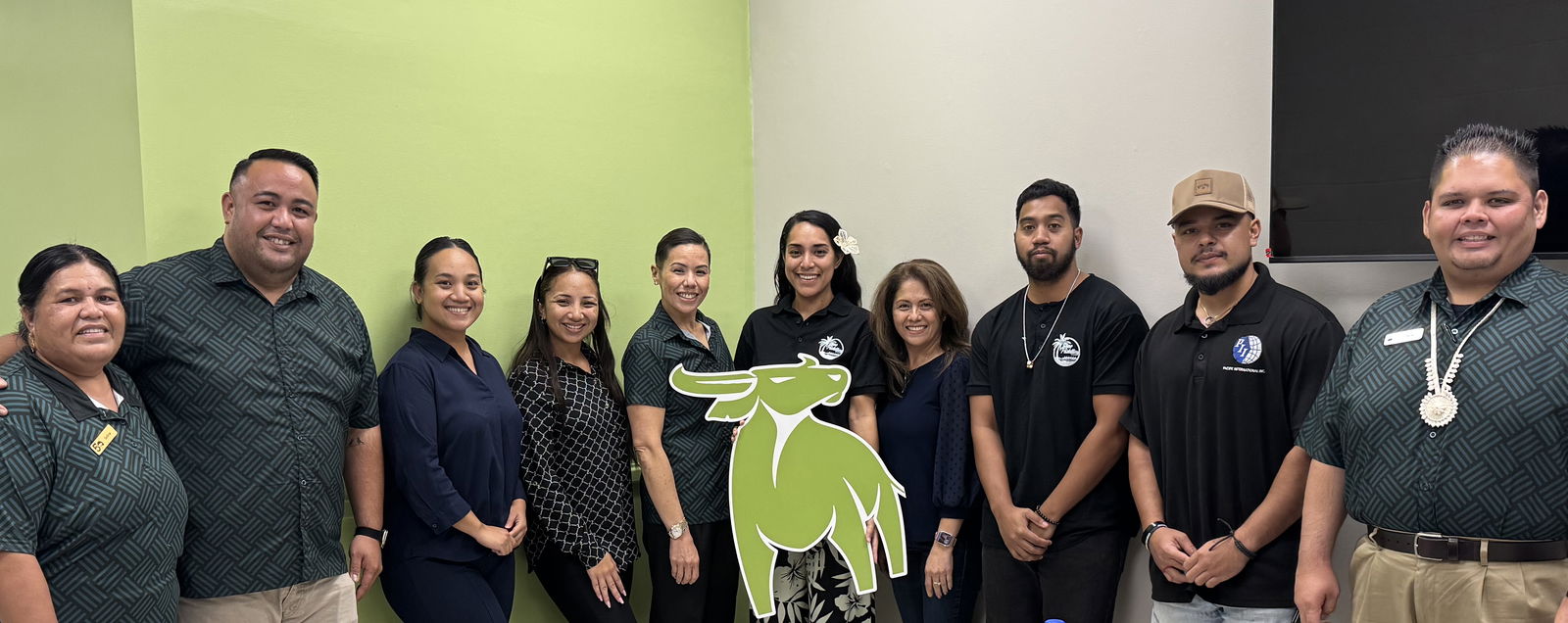 From left, Selina Enne-Capelle, Familia Ambassador I, Bank of Guam; Ryan Ditchen, Branch Manager, Bank of Guam; Shamanda Hanerg, Member-At-Large, Majol Canoe Paddling Club; Tatiana Shoniber, Secretary, Majol Canoe Paddling Club; Lesley Leon Guerrero, Senior Vice President, Chief Experience Officer, Bank of Guam; Isabel Kramer-Espiritu, President, Majol Canoe Paddling Club; Janice Chargualaf, Senior Vice President, Chief Retail and Card Services Officer, Bank of Guam; Laan Jokray, Member-At-Large, Majol Canoe Paddling Club; Henry Kramer, Member-At-Large, Majol Canoe Paddling Club; and Christopher Cruz, Vice President, Neighboring Islands Regional Manager, Bank of Guam.