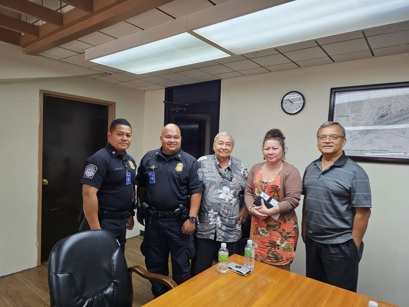 In this photo taken last year, Rep. Julie Ogo poses with former Sen. Paul Manglona, former CPA Executive Director Leo B. Tudela, CBP Officers Ferdinand Mallari and Jesse Manglona  during a meeting to discuss CBP issues regarding the Rota-Guam route.Contributed photo