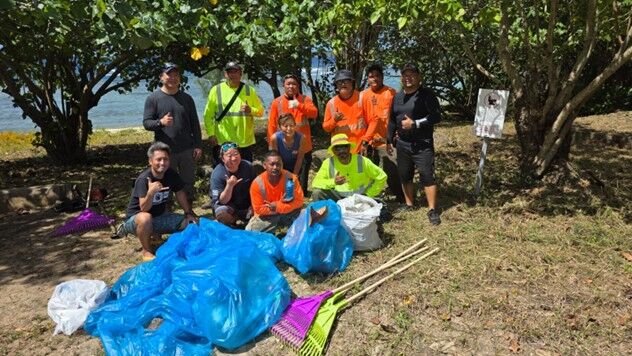 Representatives of the Northern Marianas Diving Operators Association, the Saipan Mayor’s Office, and the Marianas Visitors Authority conduct a cleanup at Laulau Beach dive site in Saipan, The Marianas, on April 24, 2025.MVA photo