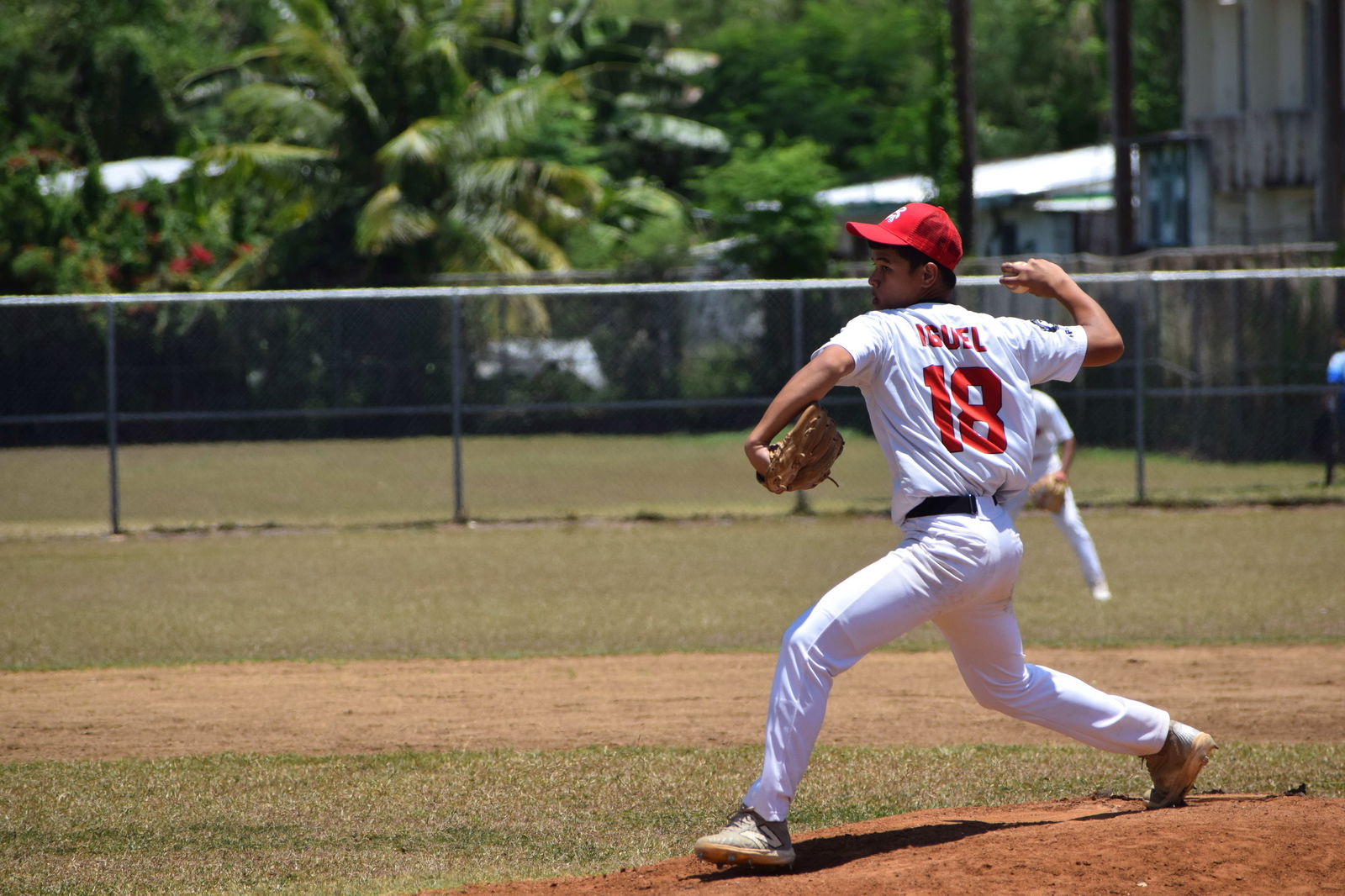 The Braves’ starting pitcher, Herman Iguel, prepares to throw to Ol' Aces’ Hunter Dela Cruz during a senior division game of the Saipan Little League at the Francisco “Tan Ko” Palacios Baseball Field on Sunday.Photos by Emmanuel T. Erediano
