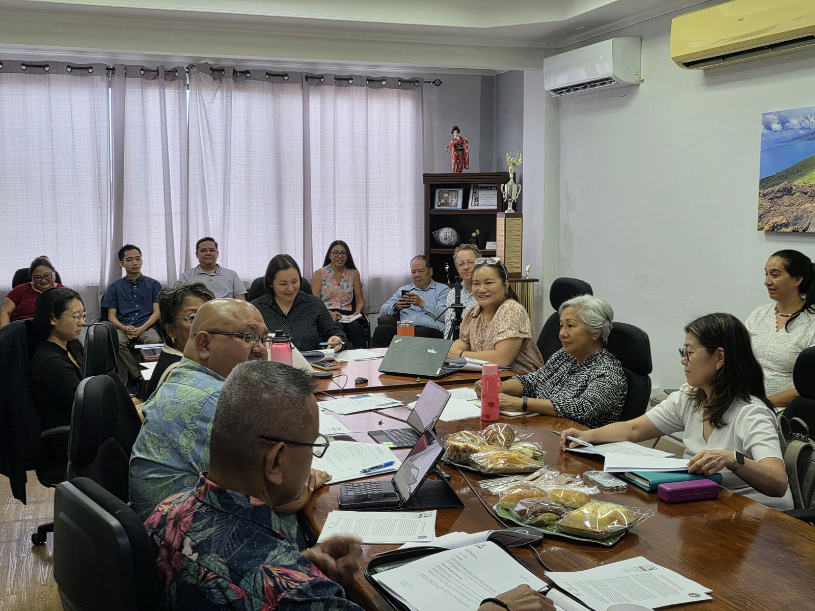 Marianas Visitors Authority Managing Director Jamika Taijeron attends a meeting with MVA board members and management on Thursday morning.