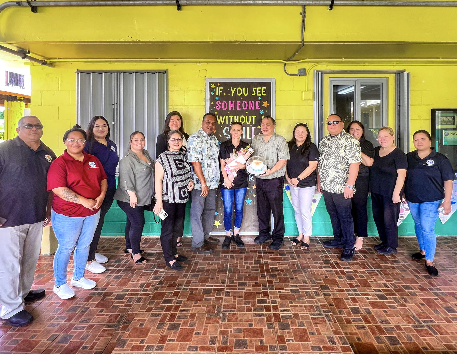 San Vicente Elementary School Vice Principal Annamarie Guerrero, center, with Acting BOE Chairman Anthony Dela Cruz Barcinas, BOE member Andrew L. Orsini, and Acting Commissioner of Education Jacqueline P. Che. Joining them is Principal Paulette Tomokane.