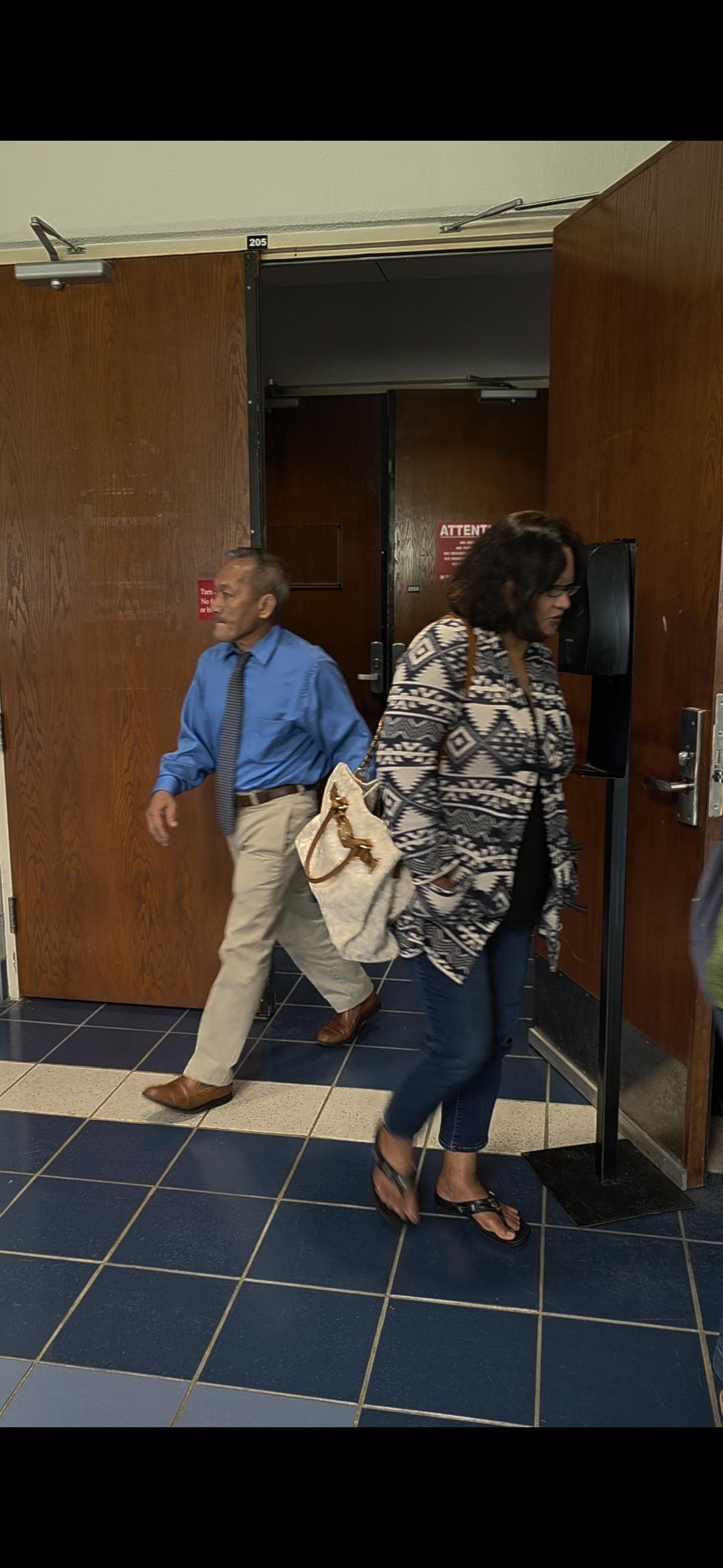 Former Rep. Vicente Camacho, left, leaves the courtroom during a break from Monday’s bench trial.