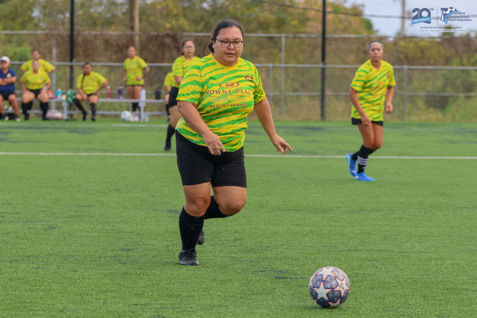 Matansa Football Club 2's Soledad Diaz chases after the ball during a B division game of the Dove Women's League Spring 2025 at the NMI Soccer Training Center in Koblerville. NMIFA