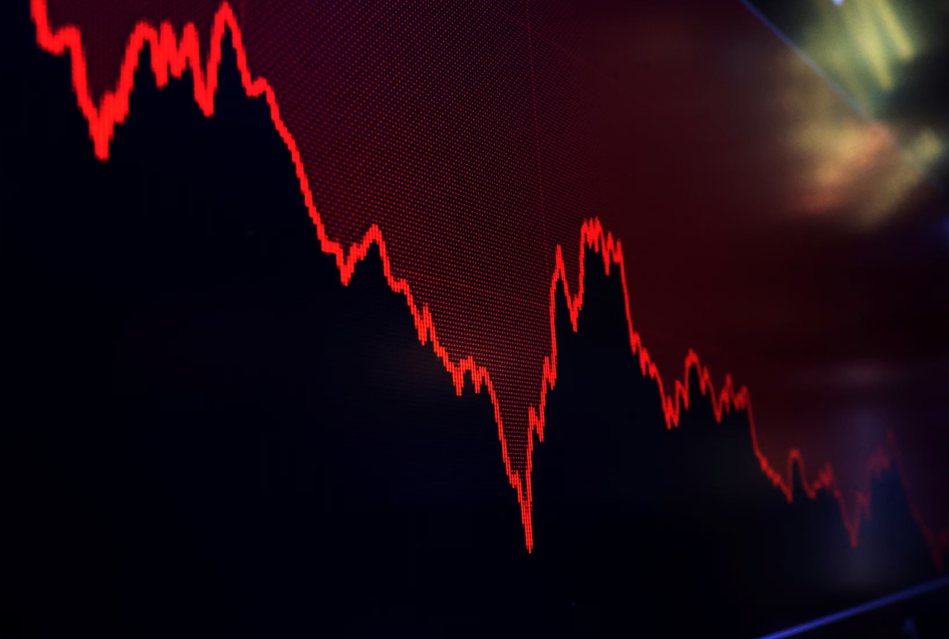 A screen tracks trading on the floor at the New York Stock Exchange after the closing bell in New York City, April 4, 2025.REUTERS