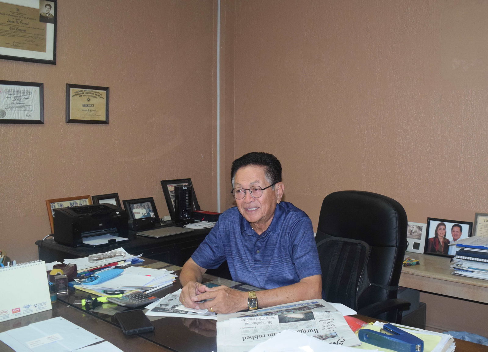Photo shows YCO Corporation President Jess B. Yumul during an interview in his office in Chalan Kiya. 