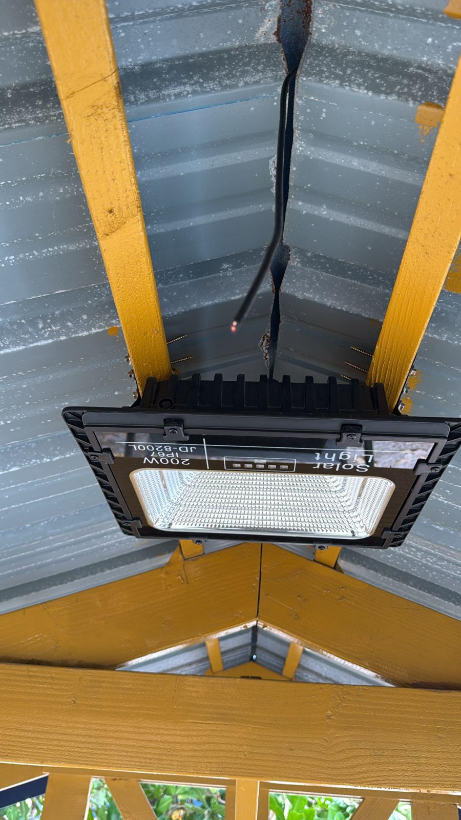 The wiring for a solar light in one of the picnic shelters at Sugar Dock was cut.