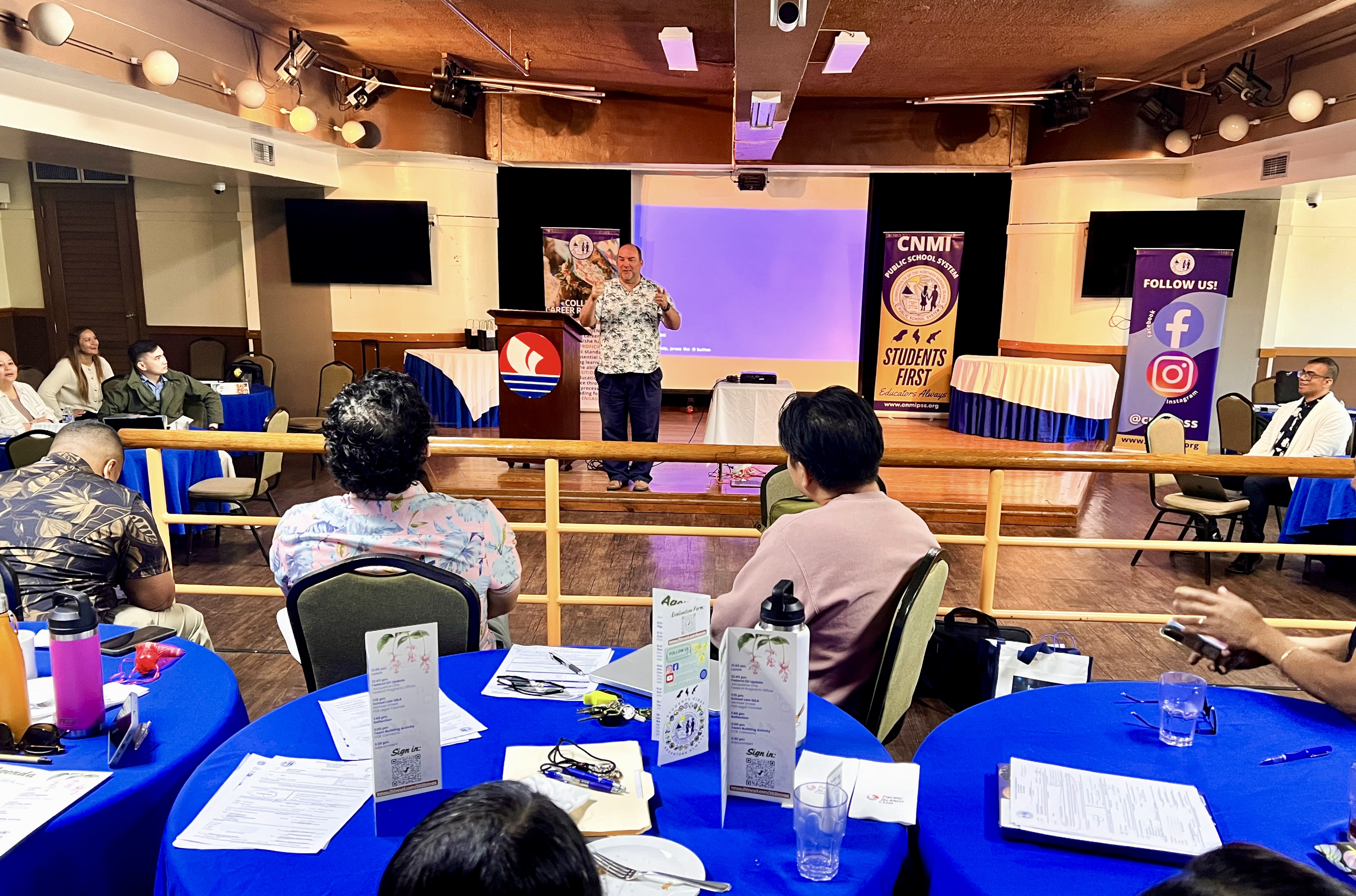 Legal counsel Michael Ernest discusses school law with vice principals.