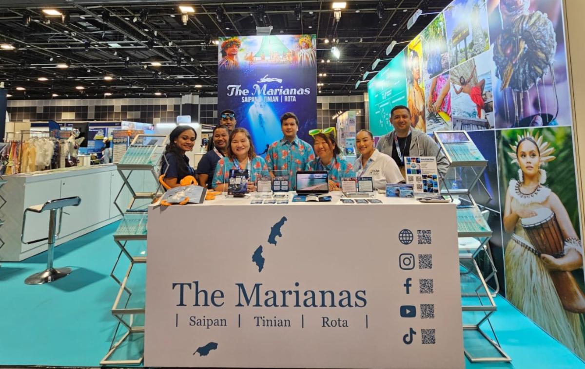 Representatives of the Marianas Visitors Authority, Palau Visitors Authority, and Guam Visitors Bureau promote diving and other attractions together at the Micronesian Pavilion of the ADEX Ocean Festival 2025 in Singapore on April 4-6, 2025. The festival attracted 50,000 attendees.MVA photo