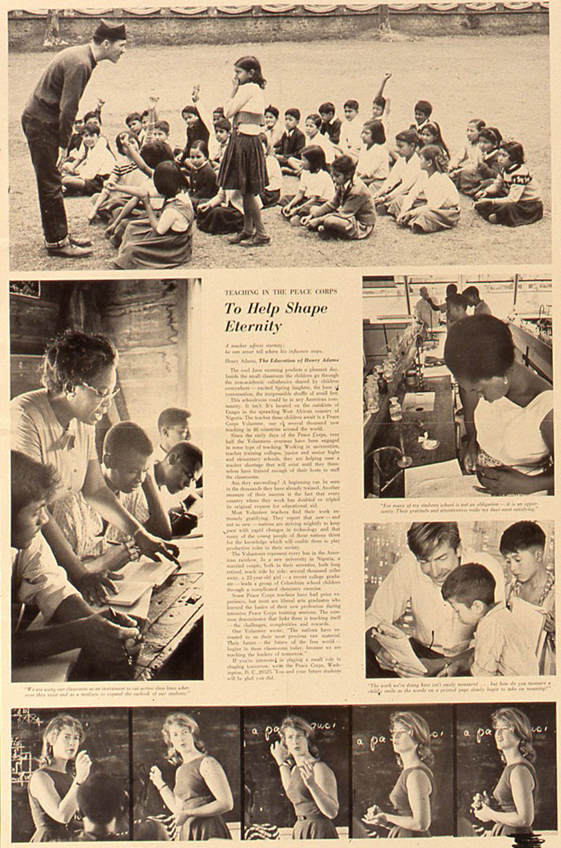 TO HELP SHAPE ETERNITY. A feature of the teaching work of the Peace Corps Volunteer Program. This feature story captures the work in the West African country of Nigeria in the late 1960s. (Photo Credit: U.S. National Archives and Records Administration.)