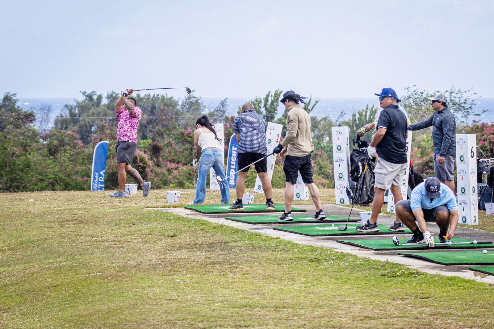 Golfers line up to “Drive Education Fore-ward” at the University of Guam Golf Challenge held at Country Club of the Pacific on March 30, 2025. The event raised over $20,000 to be used for student scholarships in UOG’s College Affordability Initiative.