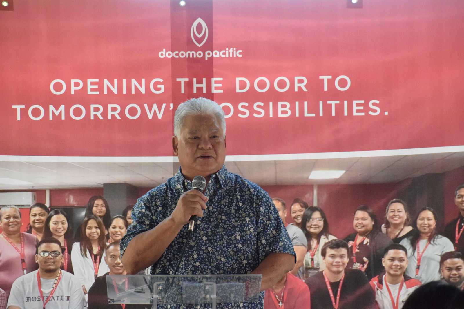Gov. Arnold I. Palacios delivers his remarks during the ribbon-cutting ceremony for the expansion of Docomo Pacific’s call center on Middle Road in Gualo Rai on Friday.Photo by Emmanuel T. Erediano