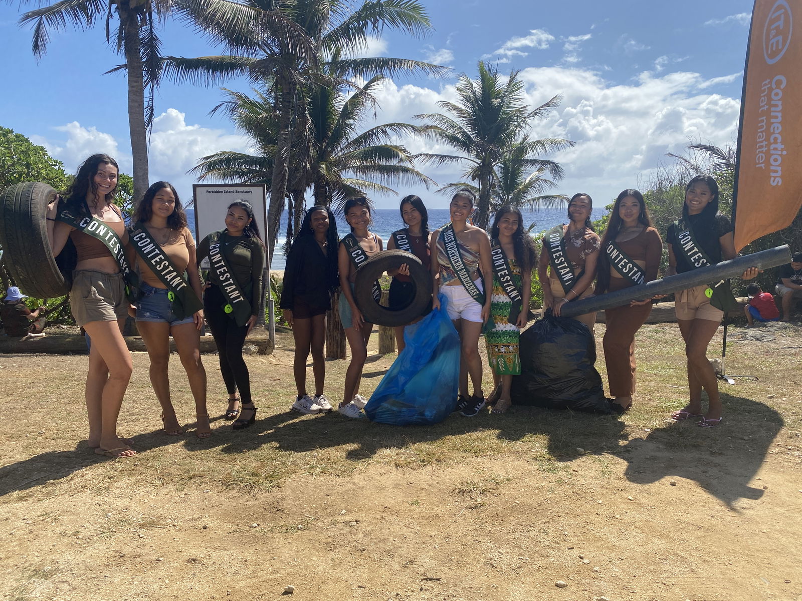From left, 2025 Miss Earth Northern Marianas candidates Aria Keilbach, Jolyn Sablan, Julony Indalecio, Ry’elle Brown, Akisha Seman, Dar Masga, Jessara Rogoropes, Janel Star, Precious Castro and Angel Calage with 2024 Miss Earth Northern Marianas Heavenly Pangelinan.  Not in photo: 2025 candidates Princess Sophia and Erich Manalo.