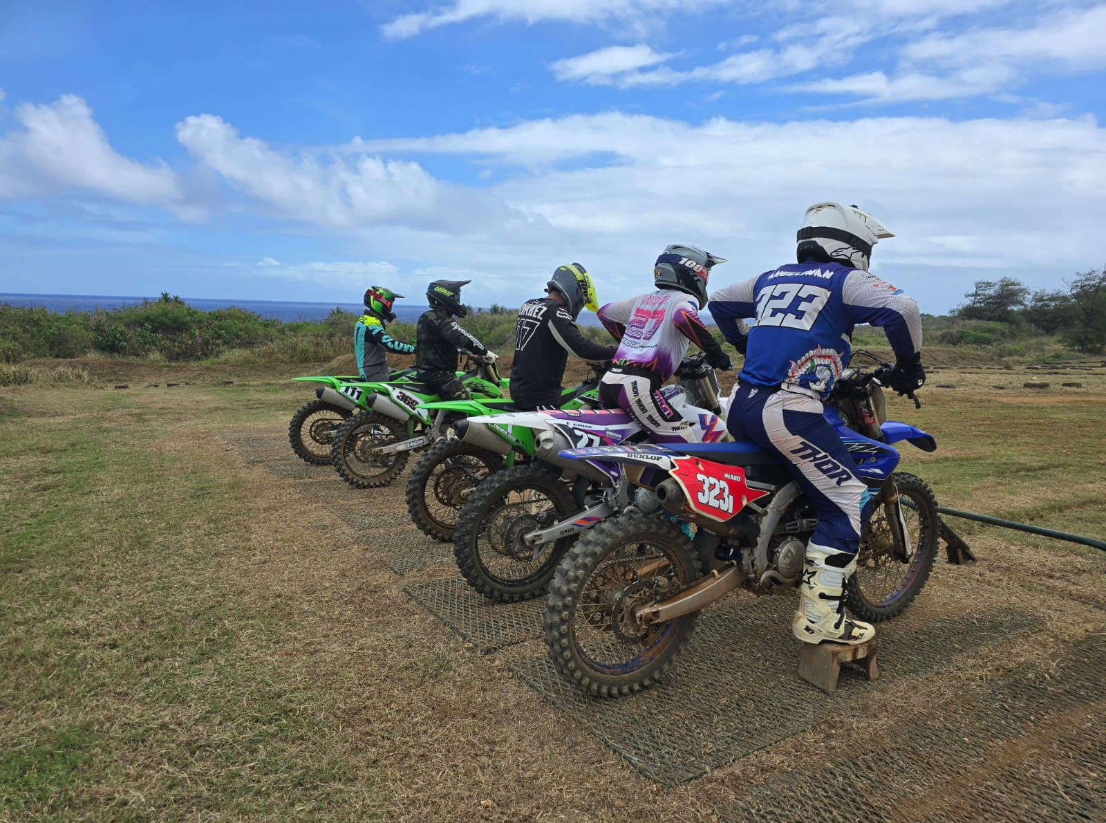 Expert Class riders line up at the starting gate for round 2 of the MRA 2025 Points Race Series at Cowtown Raceway Park in Marpi on Sunday.Contributed photo