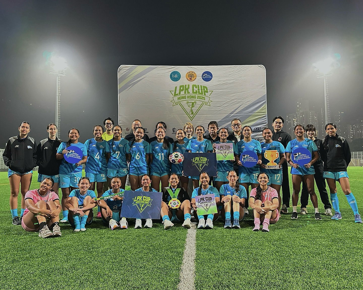 The NMI Women’s National team members pose for a group photo at the LPK Cup 2025 in Hong Kong.NMIFA photo