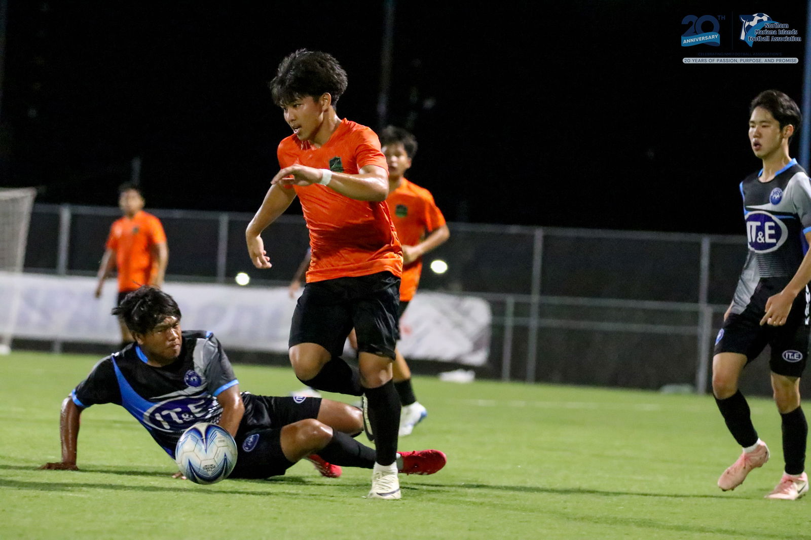 Kanoa Football Club's Paul Lizama intercepts the ball during a game against MP United Football Club in the Marianas Soccer League 1 Spring 2025 at the NMI Soccer Training Center in Koblerville.NMIFA photo