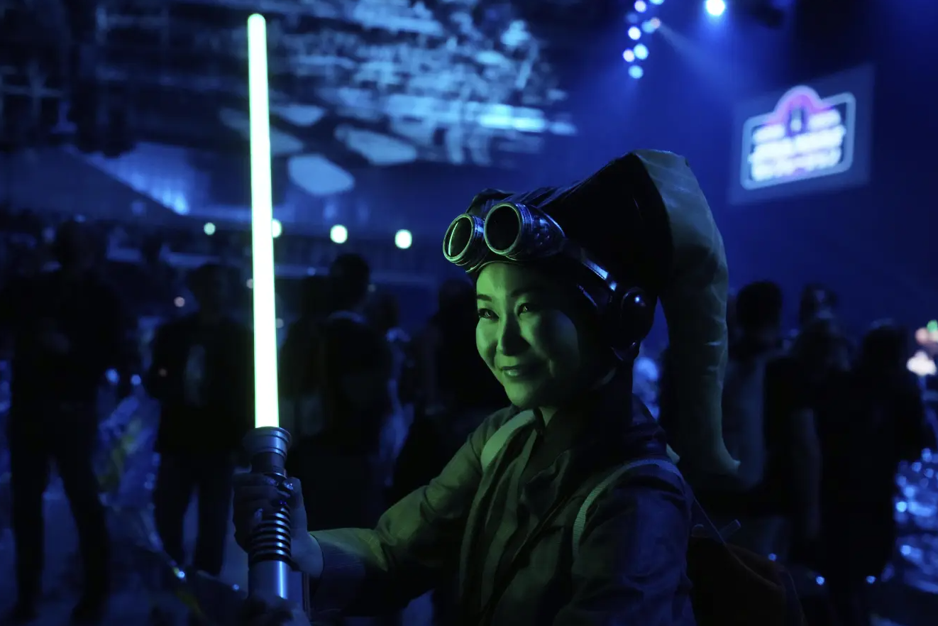 A Star Wars supporter poses for a photo during a fan convention called the Star Wars Celebration Japan in Chiba, near Tokyo, Friday, April 18, 2025.AP