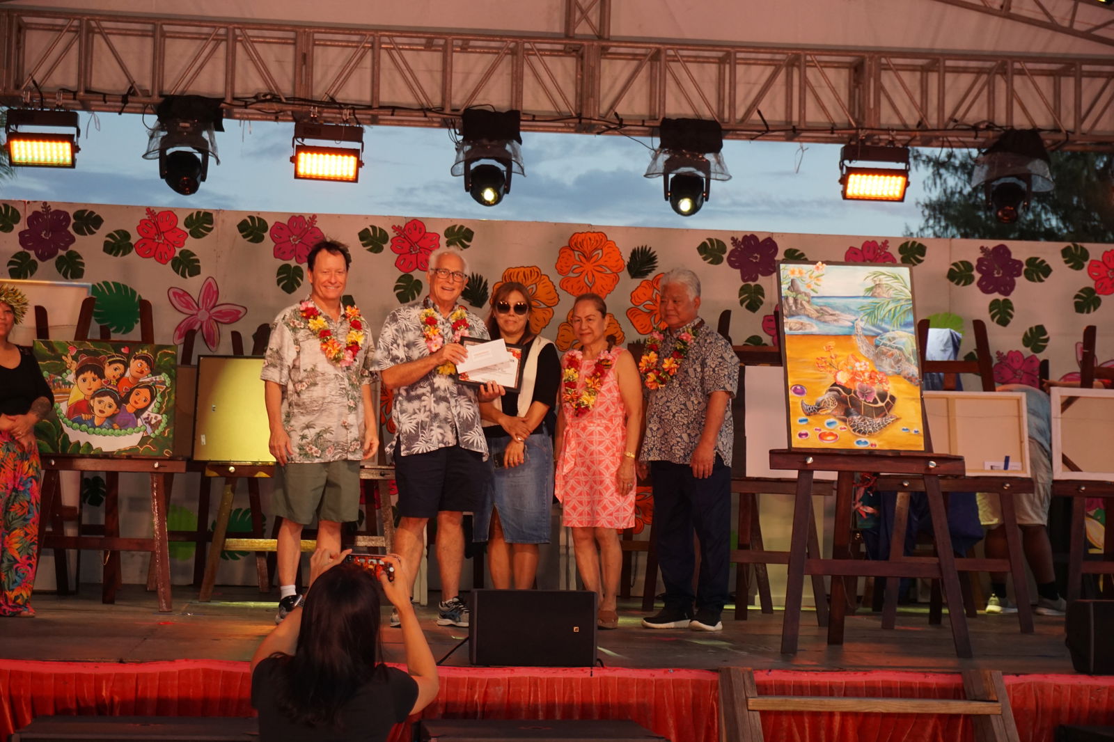 Ian Chae, not in photo, placed 2nd in the student division for "Saipan the Treasure of the Turtle and Flame Tree."