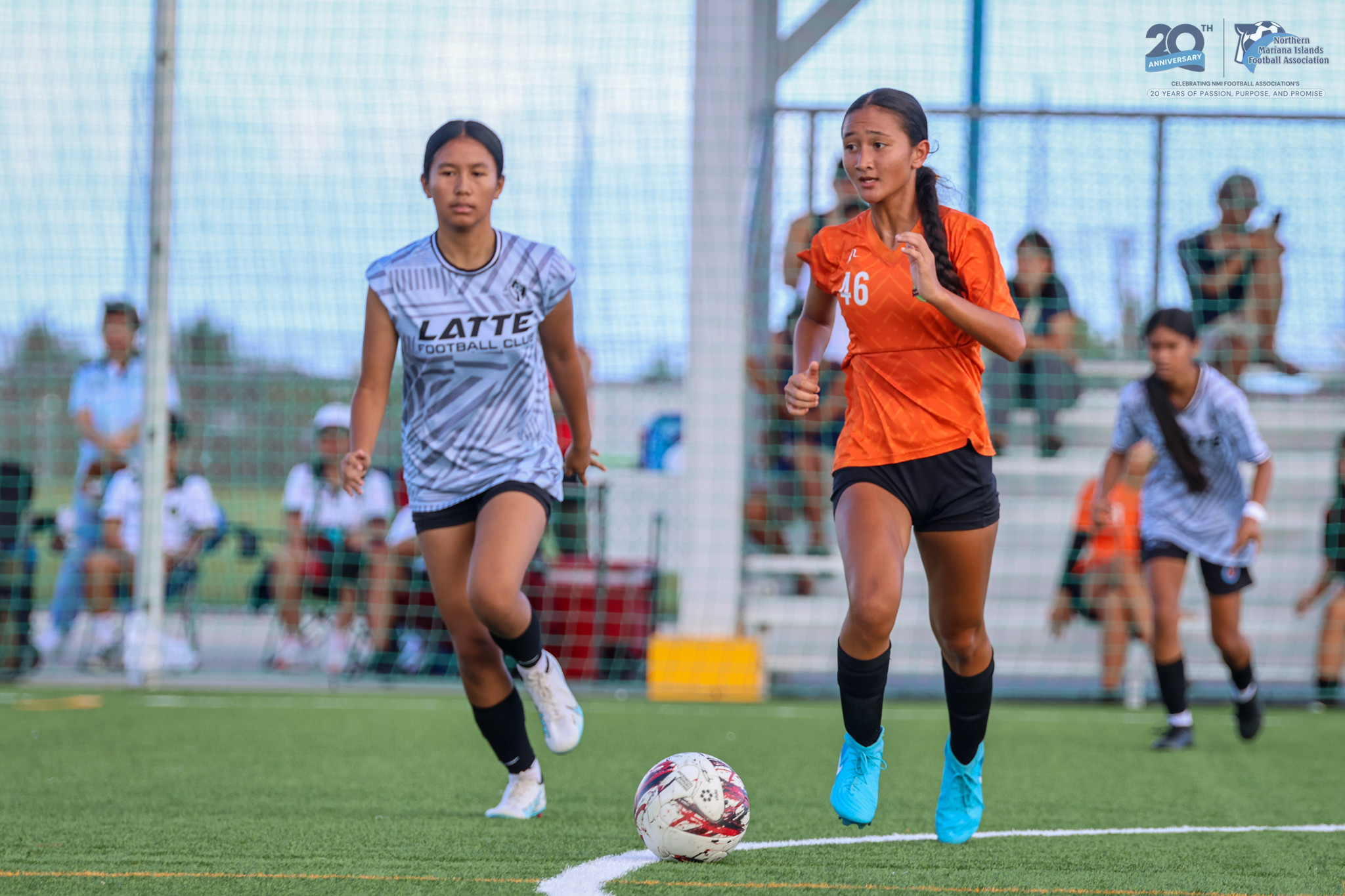 Kanoa’s Beatrice Gross looks on as she sets up the play during the title match against Latte in the U17 girls division of the TakeCare Youth Soccer League Spring 2025 at the NMI Soccer Training Center in Koblerville on Saturday.NMIFA photo