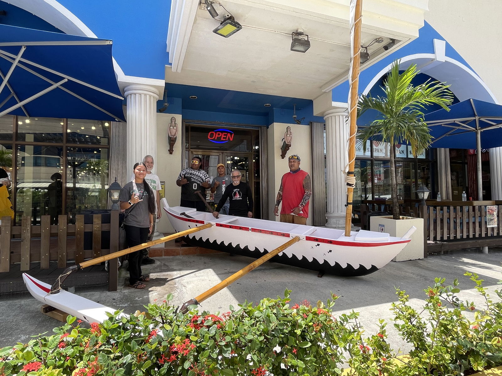 500 Sails’ first 14-foot Chamorro galaide is on display at the I ♥ Saipan store in Garapan. 