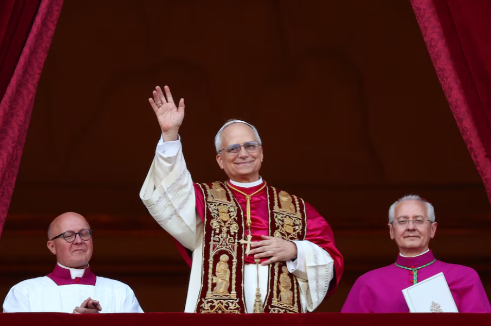 Newly elected Pope Leo XIV, Cardinal Robert Prevost of the United States appears on the balcony of St. Peter's Basilica, at the Vatican, May 8.REUTERS