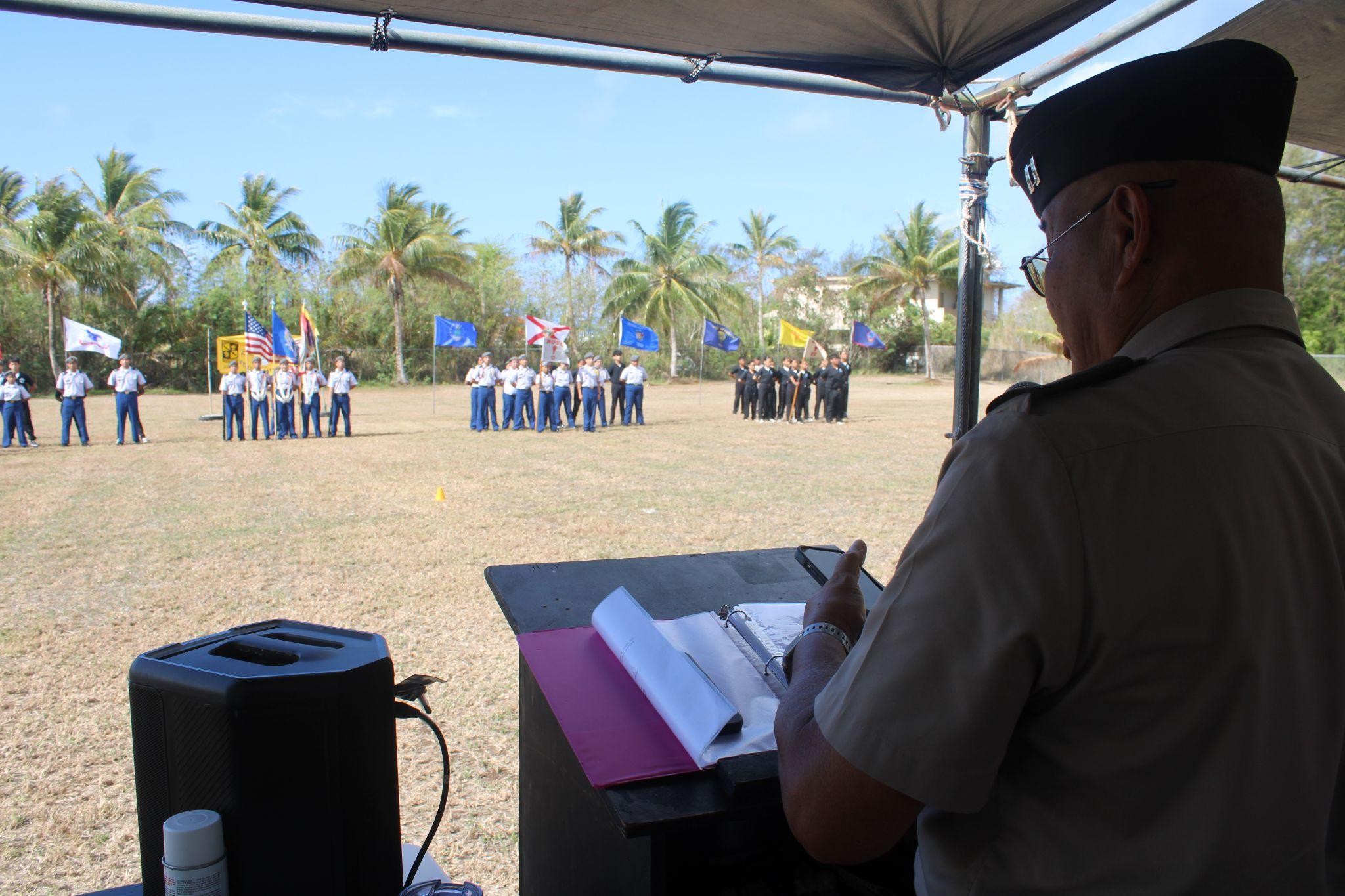 Senior Army Instructor Joseph Santos speaks to the Tinian Stallion Battalion cadets.